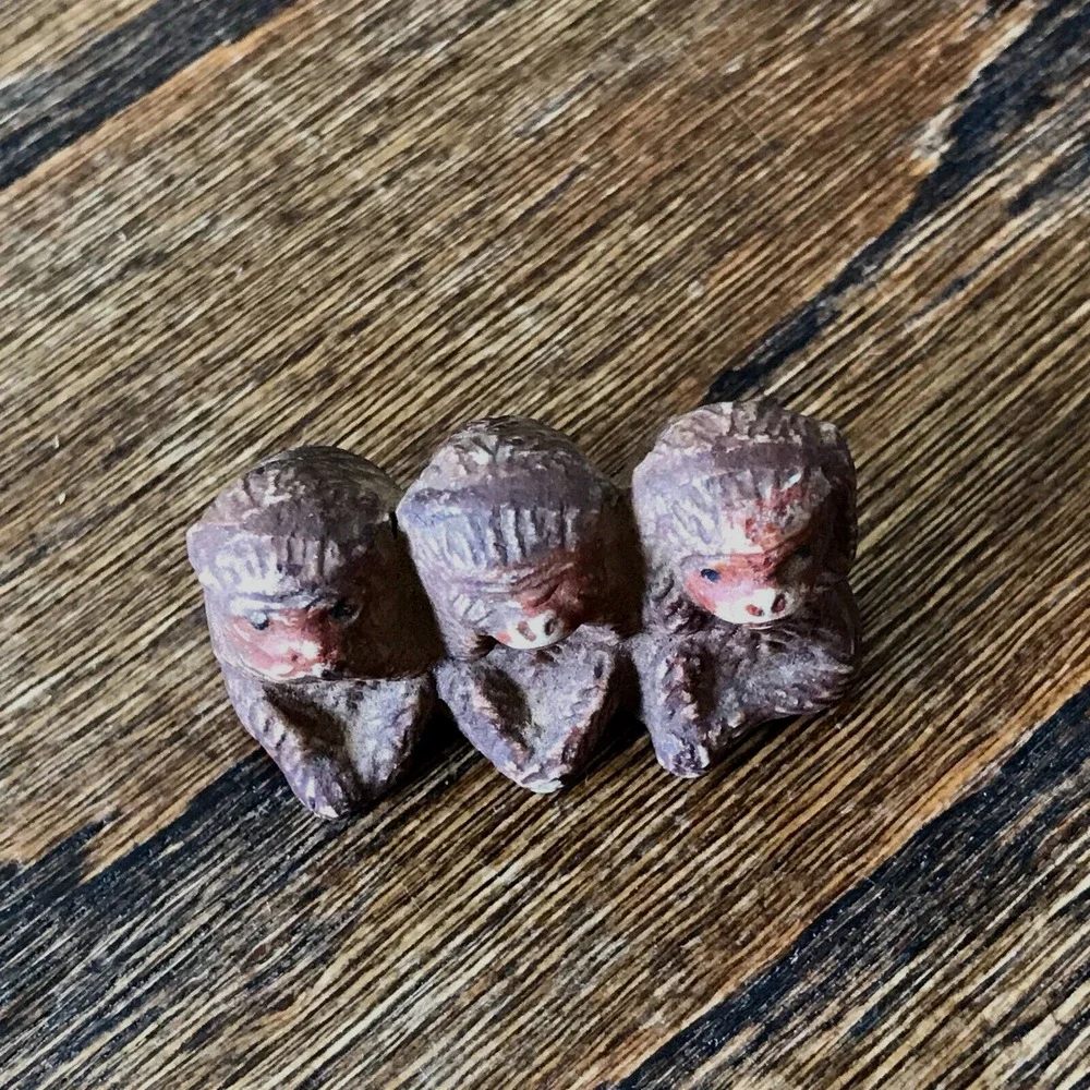 Vintage Miniature Ceramic Three Wise Monkeys Speak See Hear No Evil - Japan